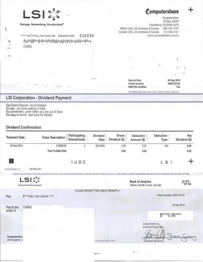 LSI dividend check